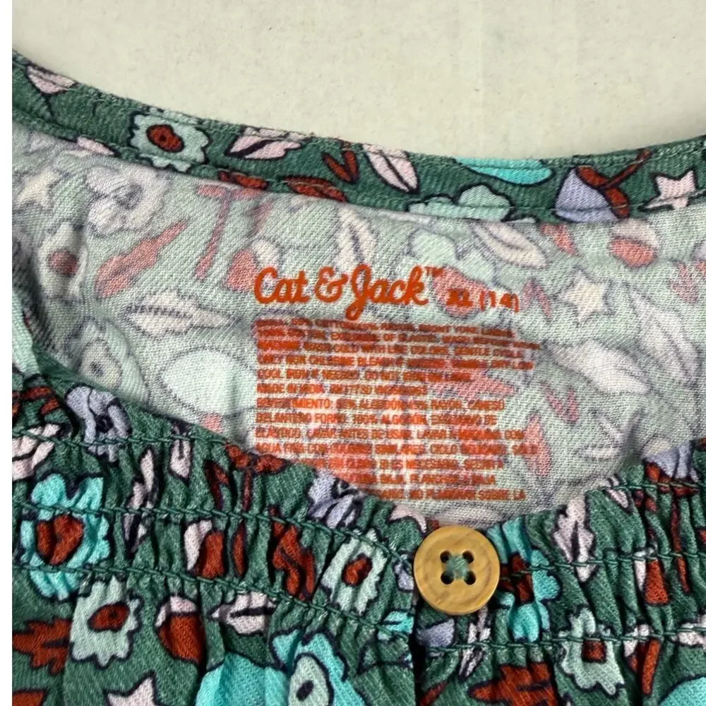 Cat & Jack Girls' Dusty Green Floral Dress - Size XL (14)